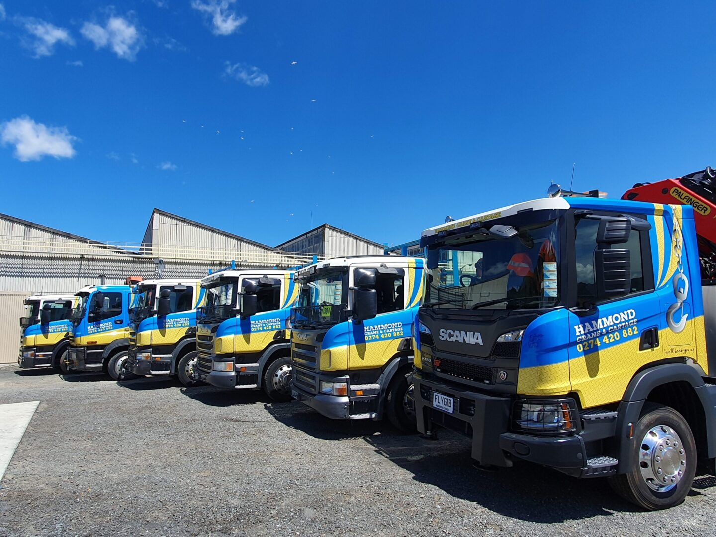 Fleet of Transport, HIAB trucks lined up